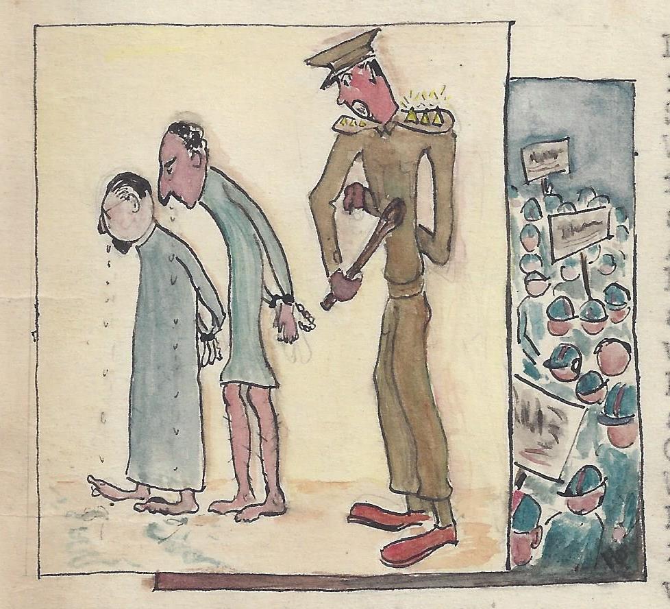 Cartoon of life in Internment Camp B,New Brunswick, Canada, 1940