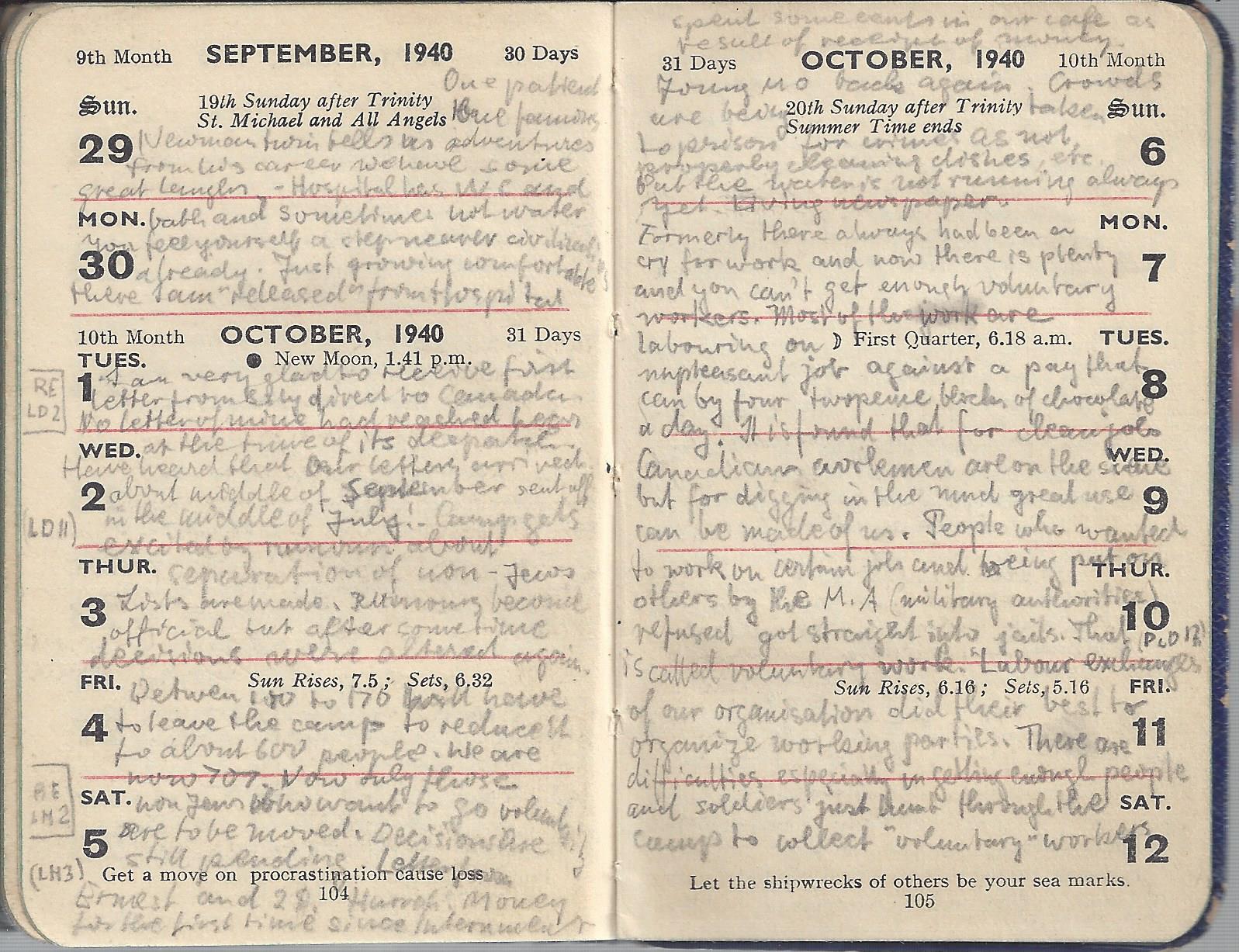 Photo of entry in Heinrich Pfeil's diary, 1940-1941 