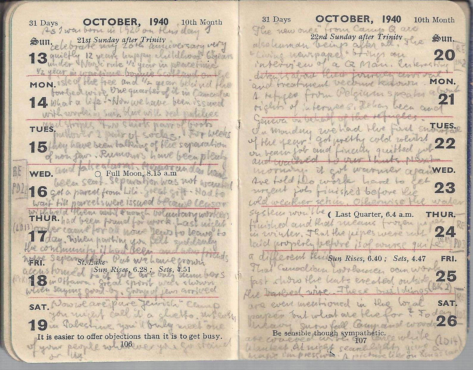 Photo of entry in Heinrich Pfeil's diary, 1940-1941 