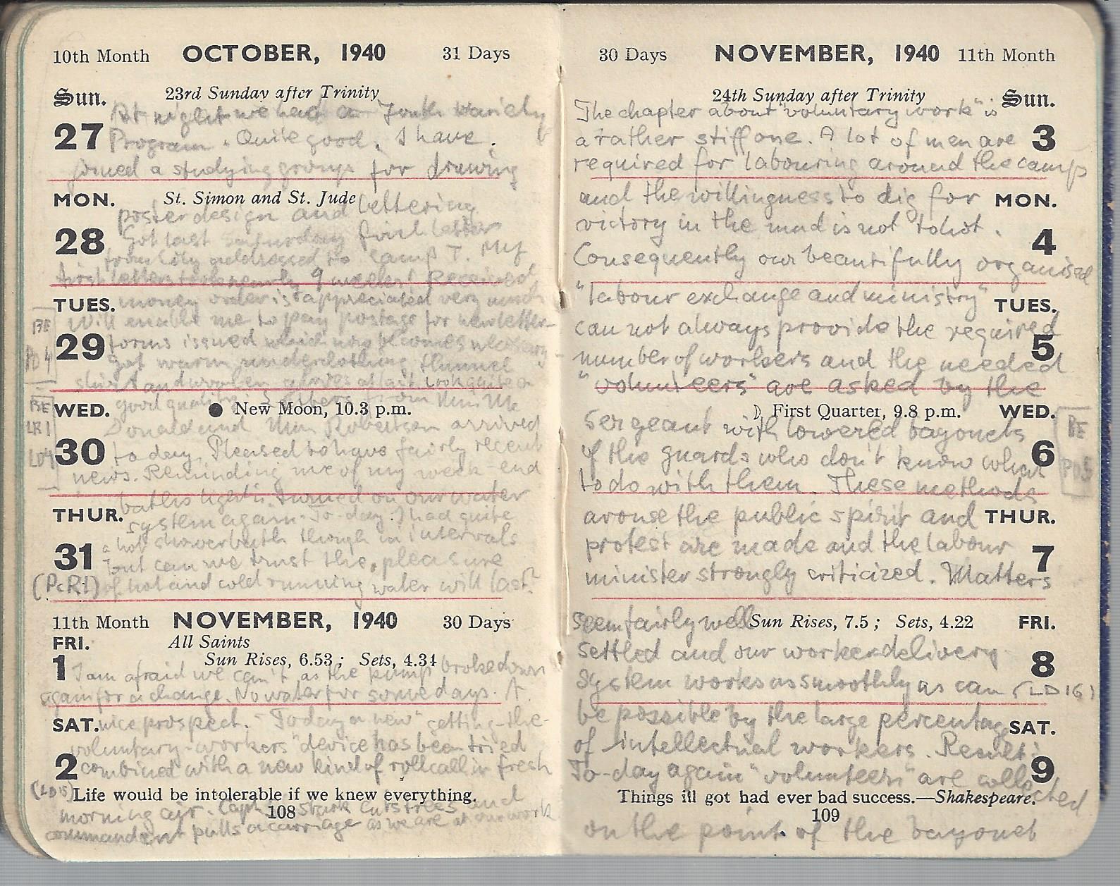 Photo of entry in Heinrich Pfeil's diary, 1940-1941 