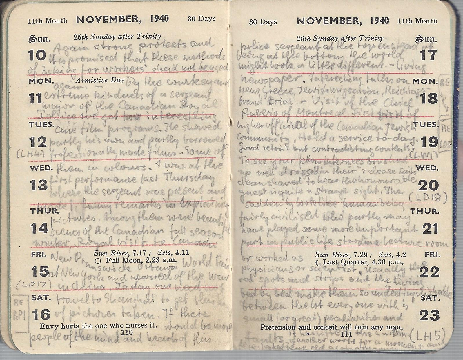 Photo of entry in Heinrich Pfeil's diary, 1940-1941 