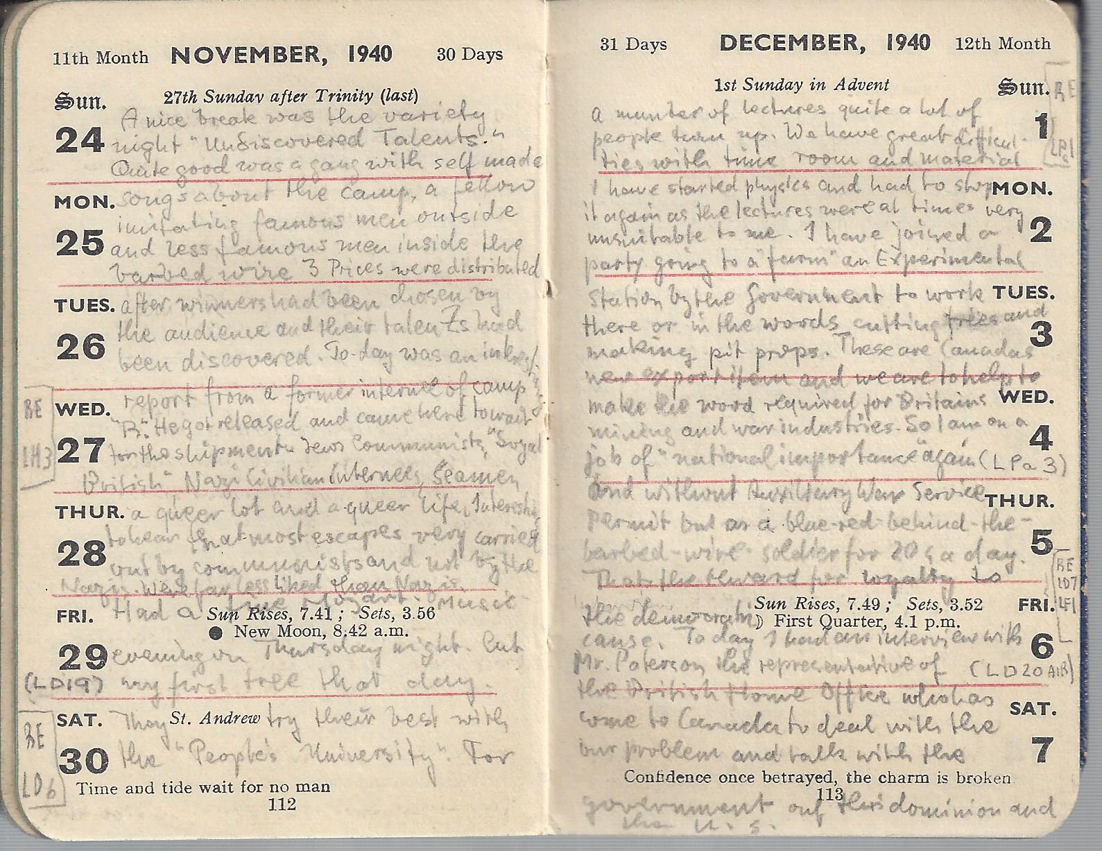 Photo of entry in Heinrich Pfeil's diary, 1940-1941 