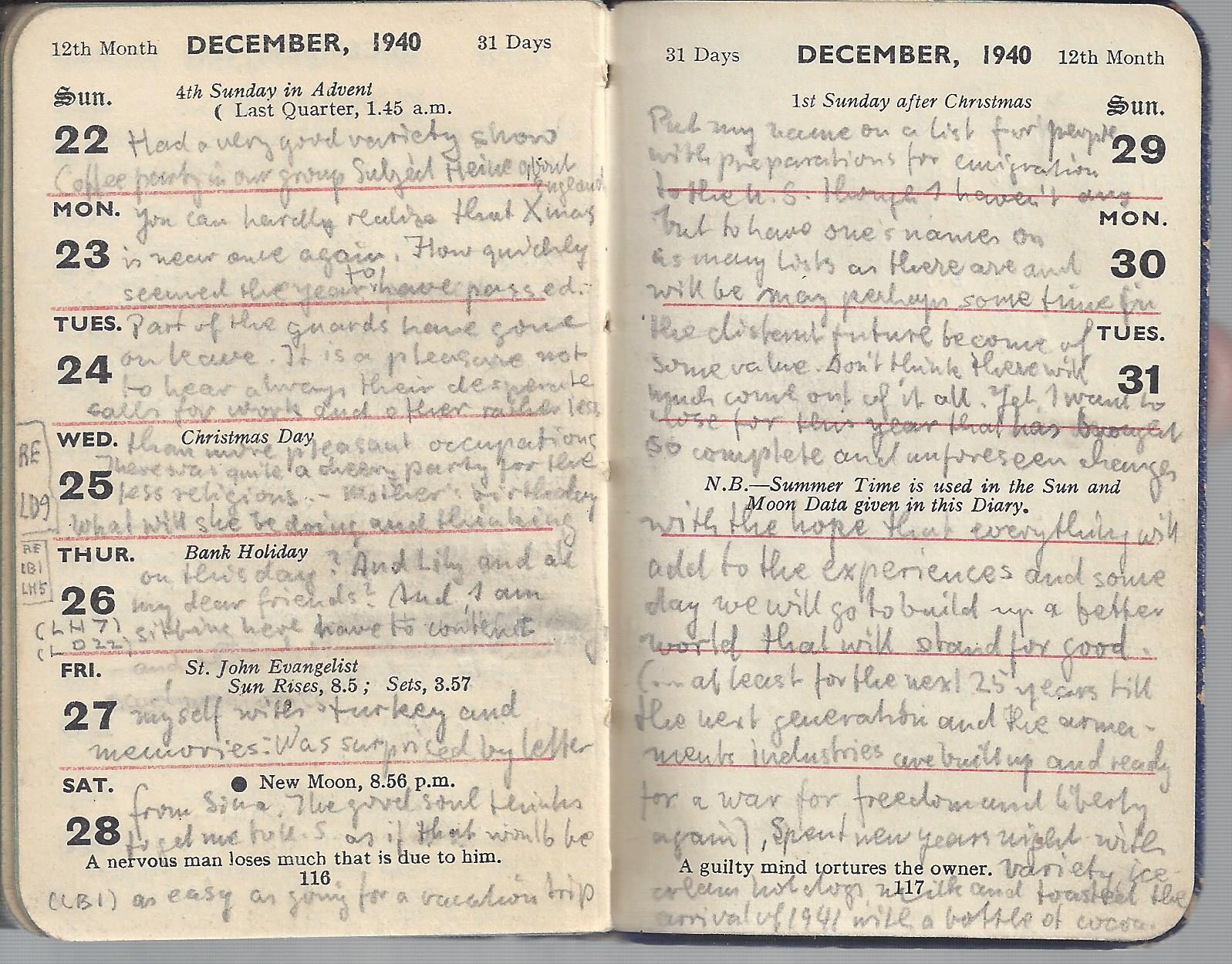 Photo of entry in Heinrich Pfeil's diary, 1940-1941 