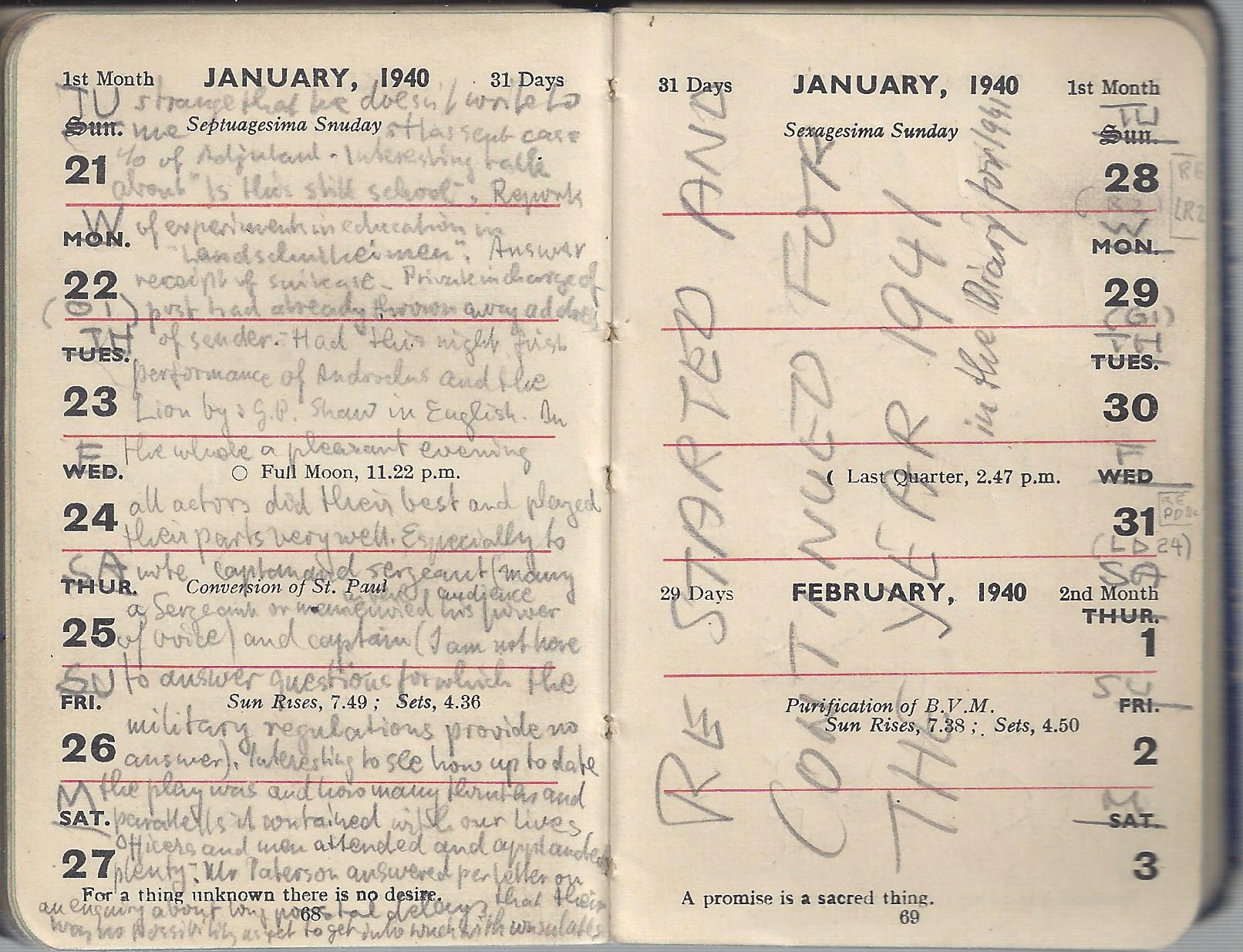 Photo of entry in Heinrich Pfeil's diary, 1940-1941 