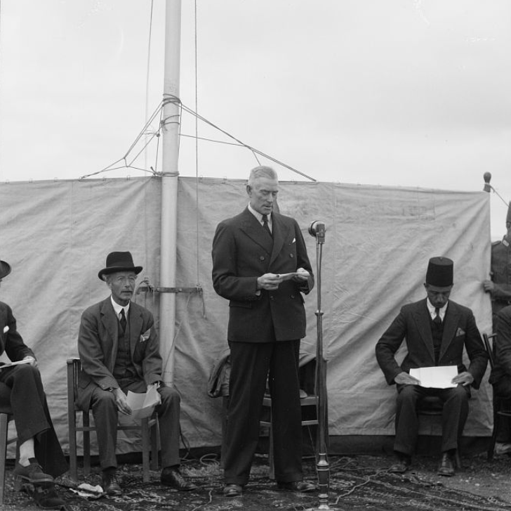 Postmaster-General William Hudson introducing  H.E. Wauchope to open the Palestine Broadcasting Service, March 30, 1936