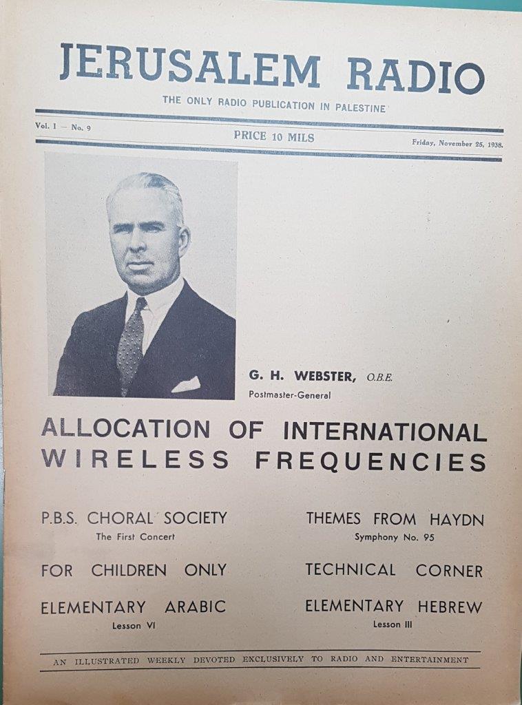 Jerusalem Radio Vol.1 No.9, Friday, November 25, 1938 Coverpage in English