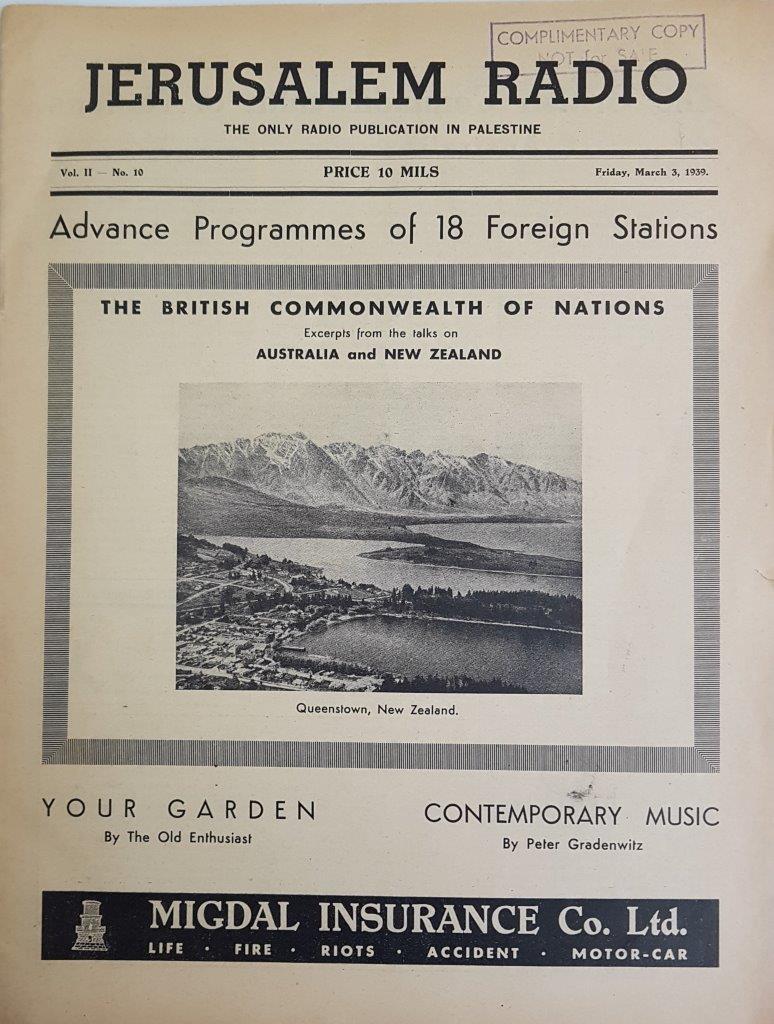 Jerusalem Radio: Vol.2 No.10, Friday, March 3, 1939 - Coverpage in English