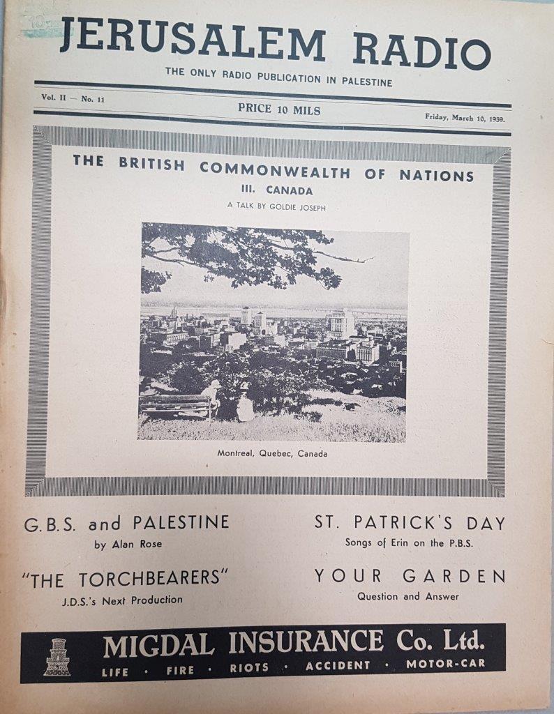 Jerusalem Radio: Vol.2 No.11, Friday, March 10, 1939 Coverpage in English