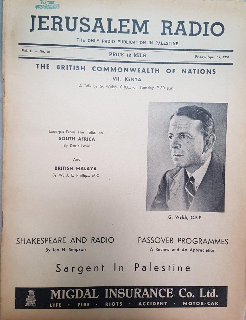 Jerusalem Radio: Vol.2 No.16, Friday, April 14, 1939 Coverpage in English