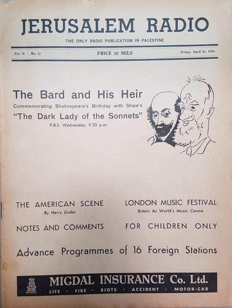 Jerusalem Radio: Vol.2 No.17, Friday, April 21, 1939 Coverpage in English