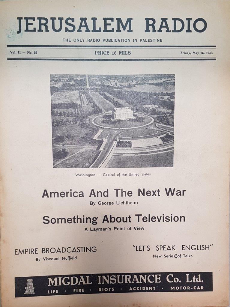 Jerusalem Radio: Vol.2 No.22, Friday, May 26, 1939 Coverpage in English