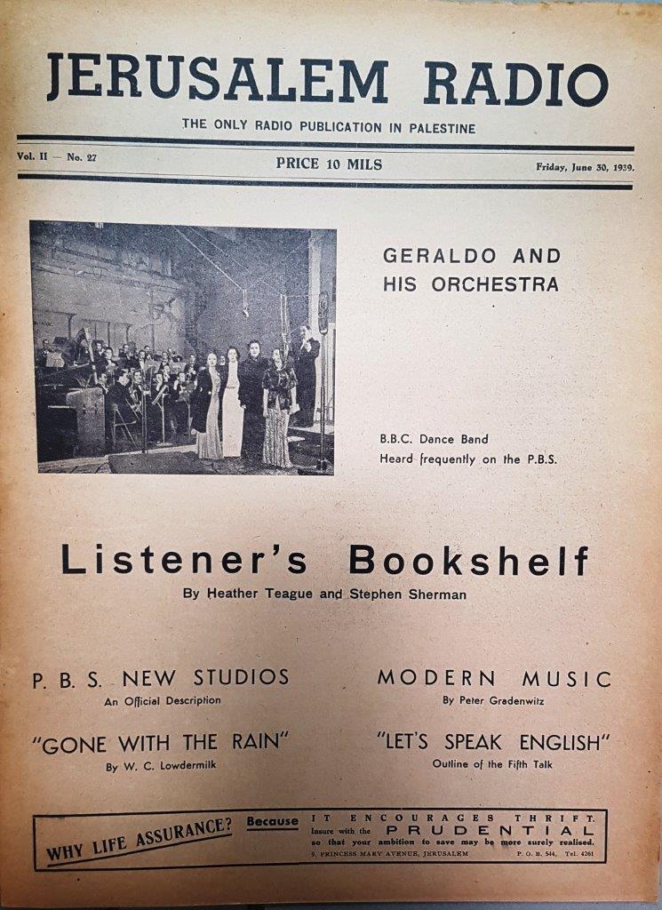 Jerusalem Radio: Vol.2 No.27, Friday, June 30, 1939 Coverpage in English