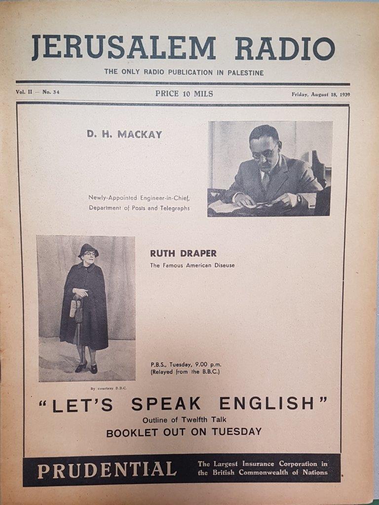 Jerusalem Radio: Vol.2 No.34, Friday, August 18, 1939 Coverpage in English
