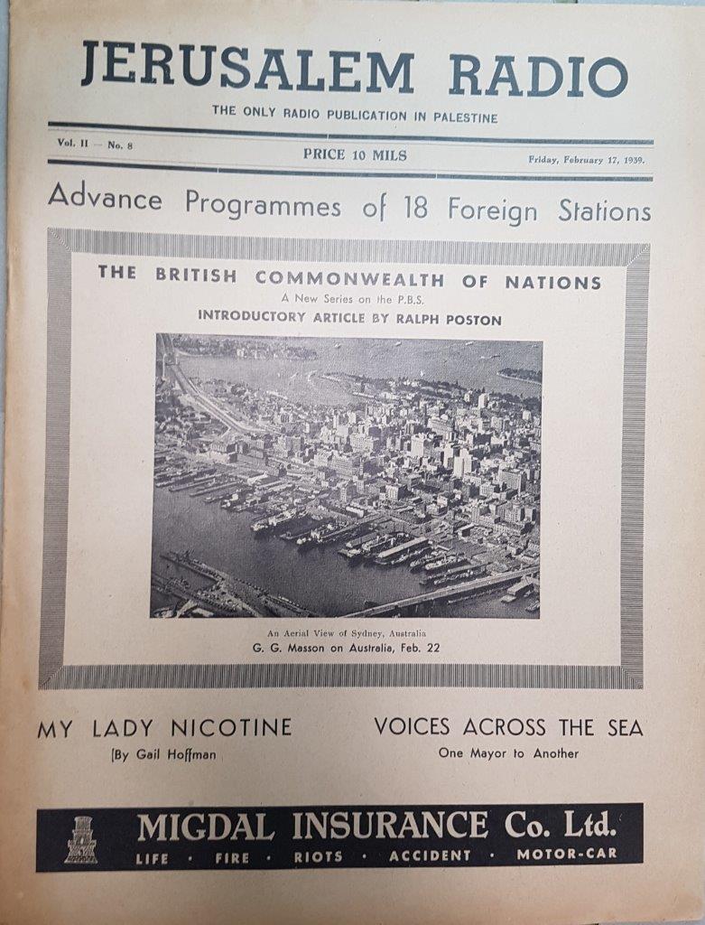 Jerusalem Radio: Vol.2 No.8, Friday, February 17, 1939 Coverpage in English