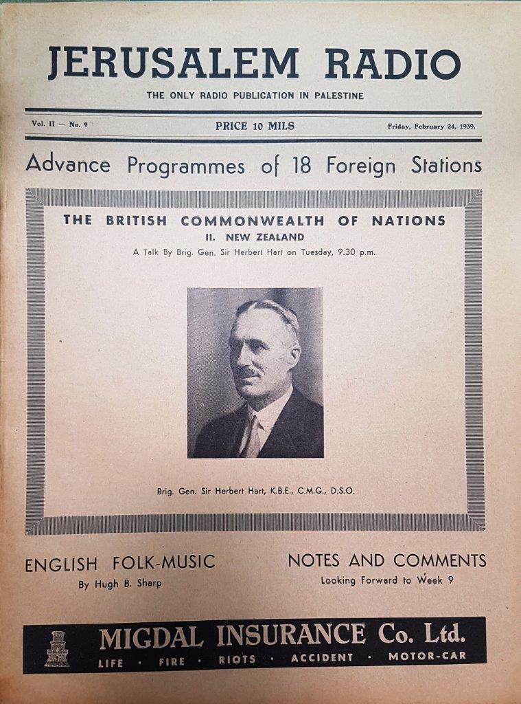 Jerusalem Radio: Vol.2 No.9, Friday, February 24, 1939 Coverpage in English