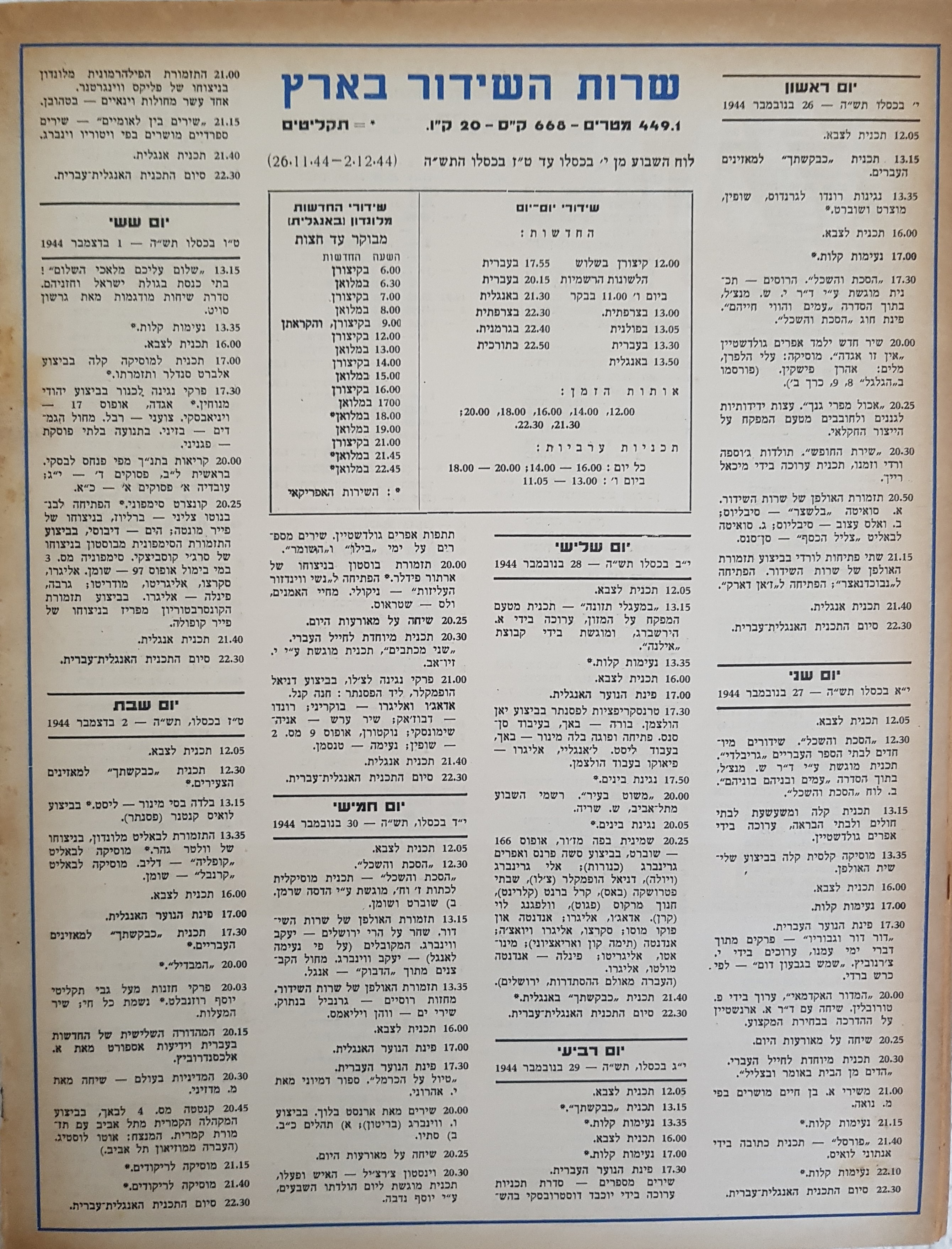 Radio Schedule: November 26 - December 2, 1944 
