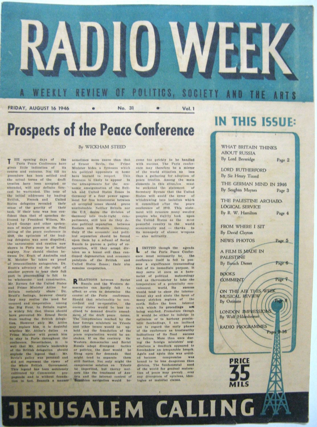 cover page of Radio Week  Vol 1, No. 31, Friday, August 16, 1946