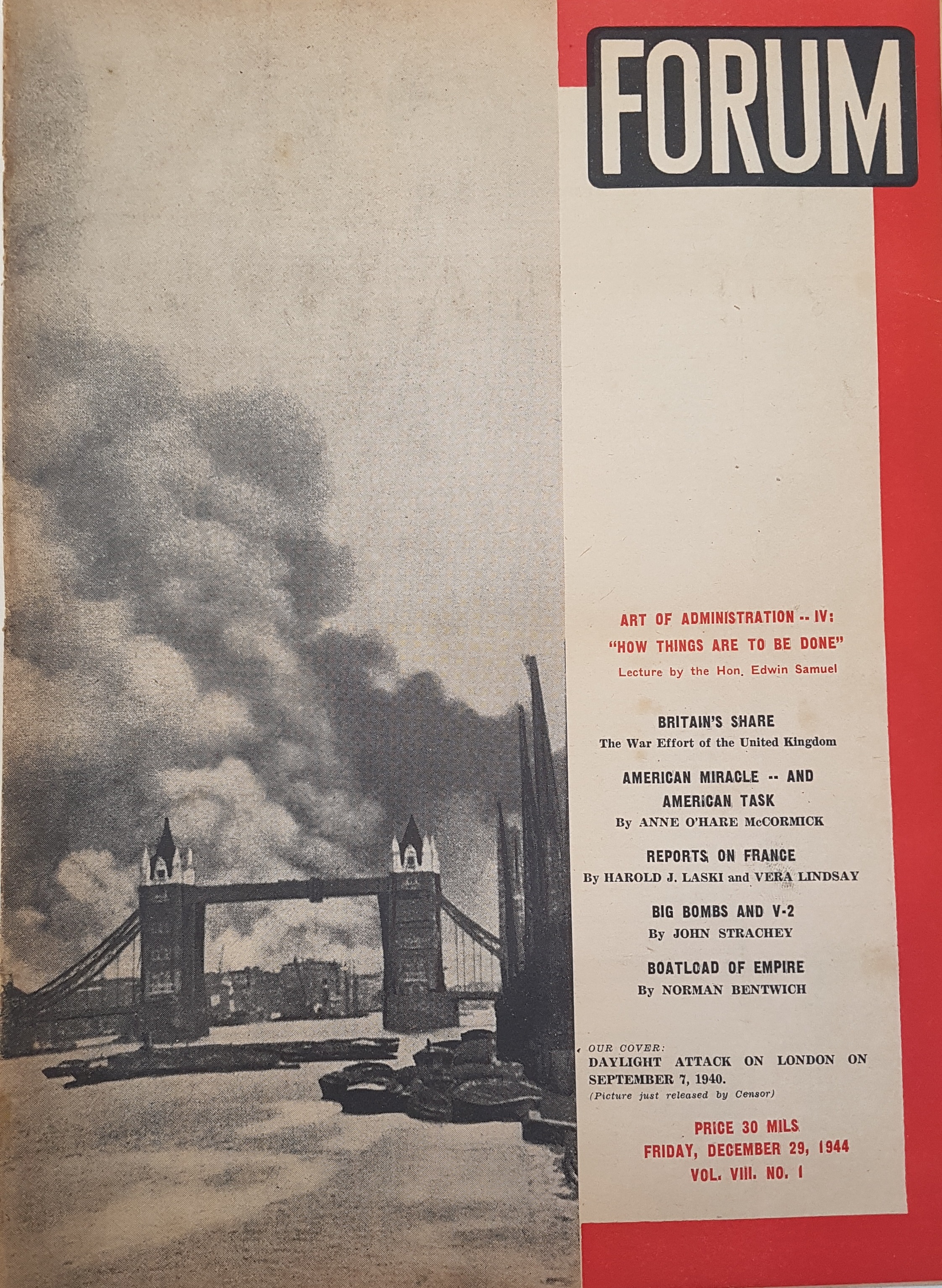 cover page of Forum Vol 8, No. 1,  December 29, 1944