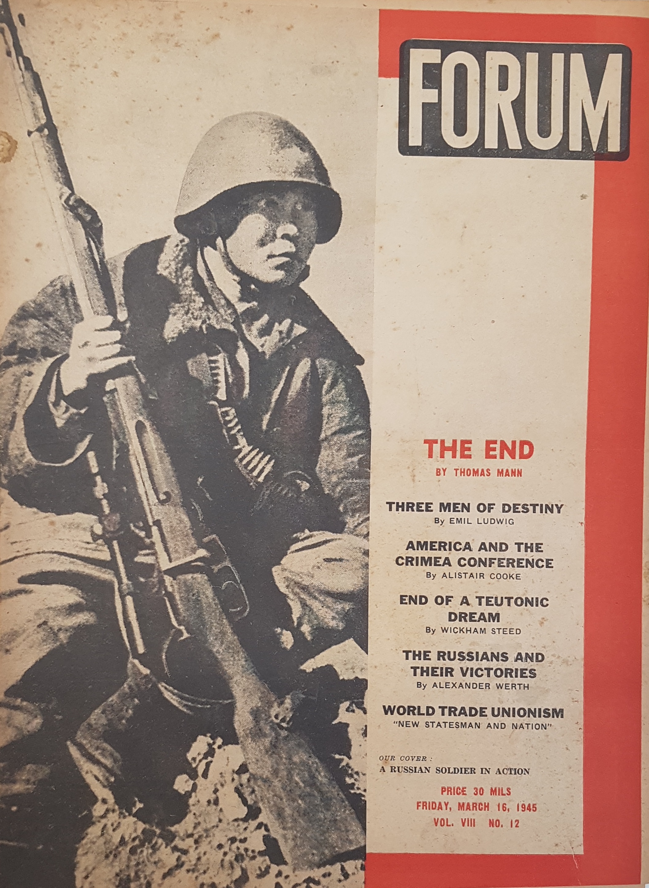 cover page of Forum Vol 8, No 12, March 16, 1945