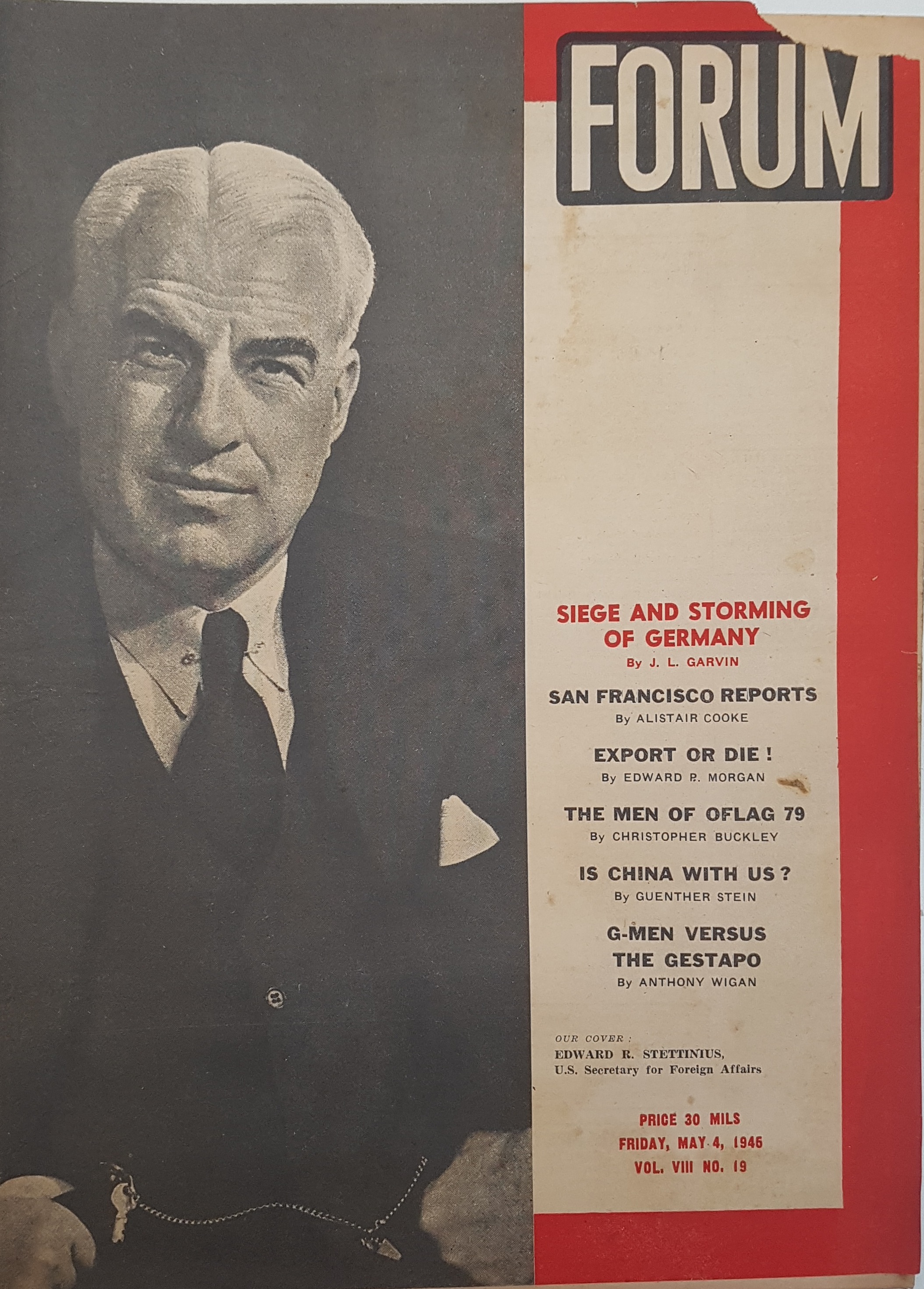 cover page of Forum Vol 8, No. 19, May 4, 1945