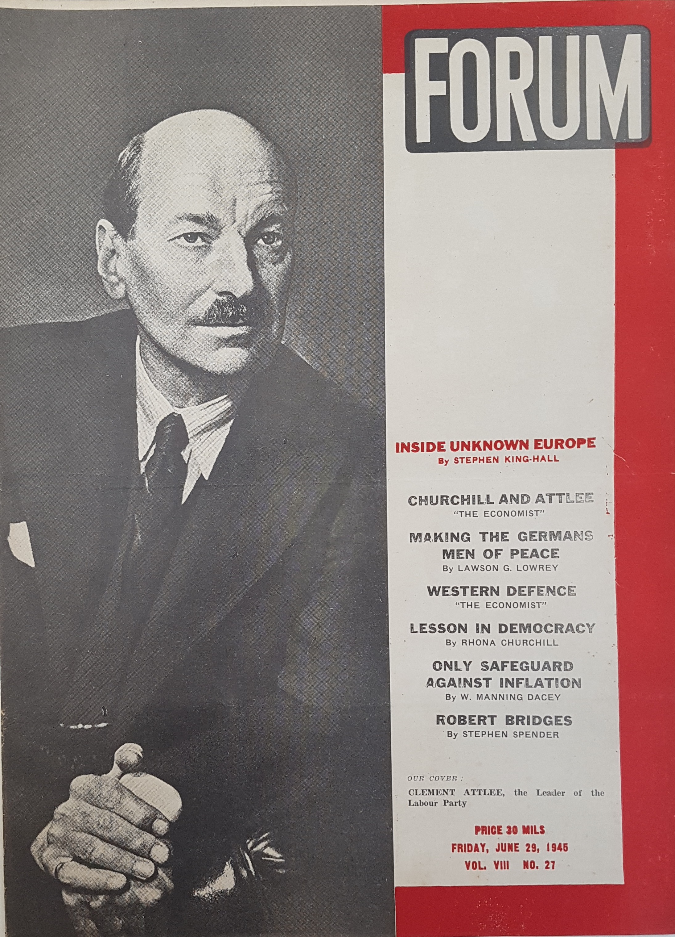 cover page of Forum Vol 8, No 27,  June 29, 1945
