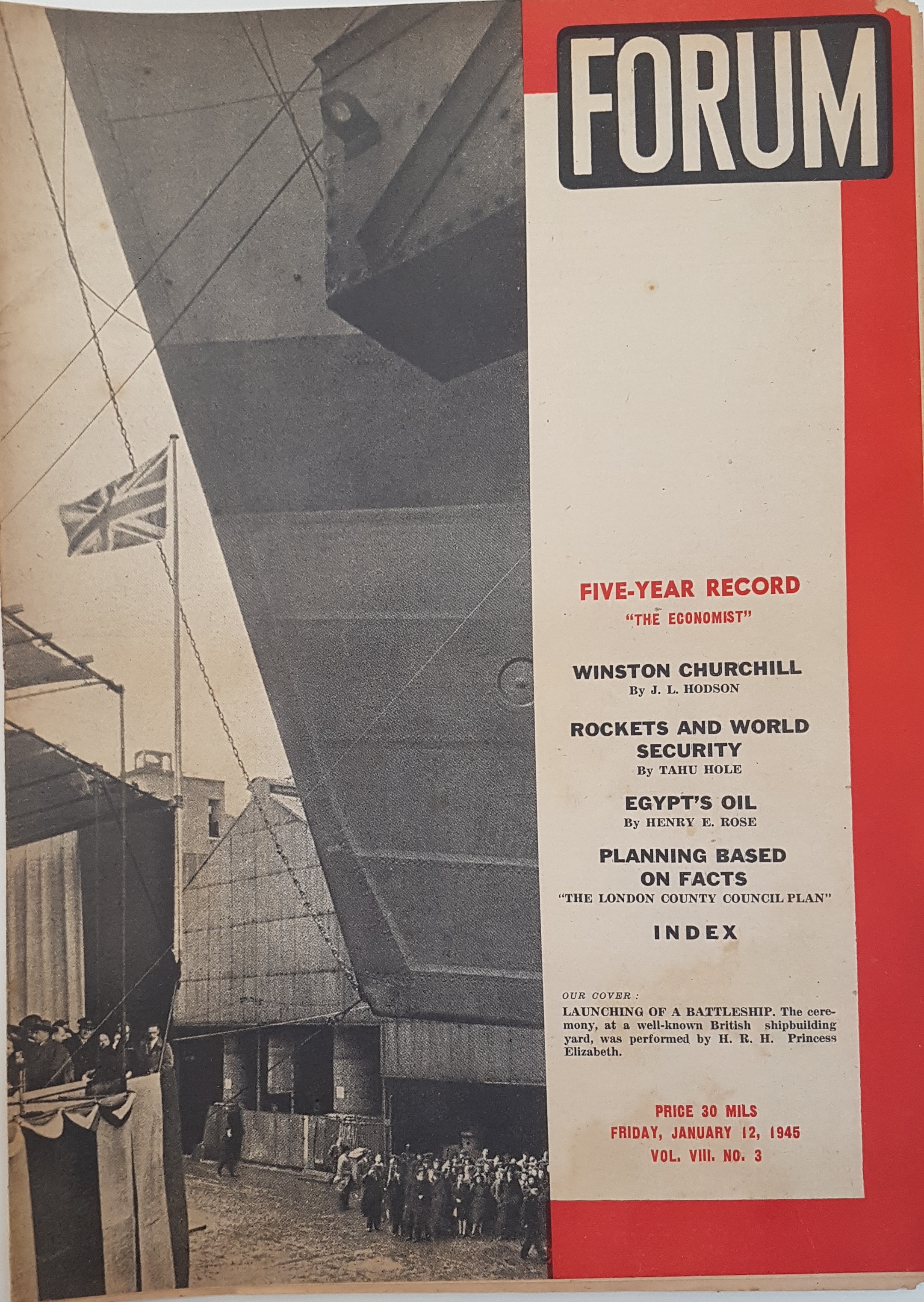 cover page of Forum Vol 8, No 3, January 12, 1945