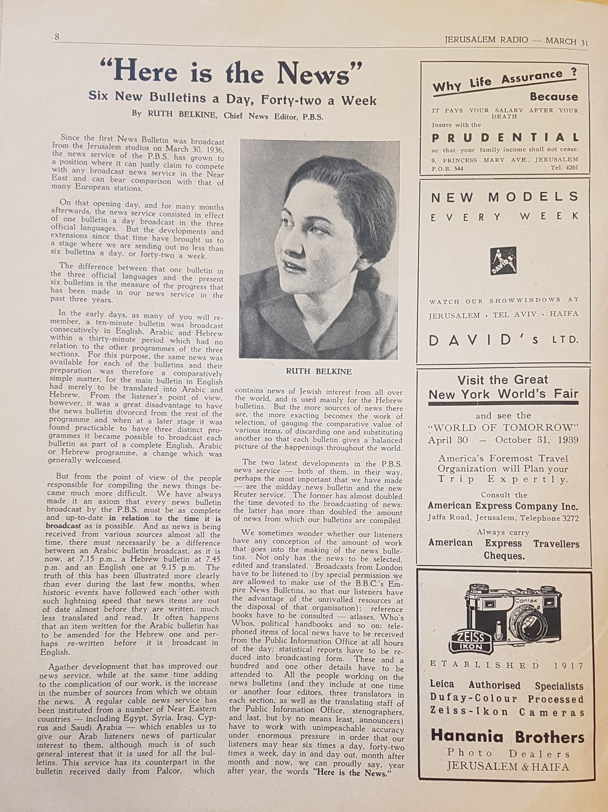 Jerusalem Radio, Volume 2, No. 14, March 31, 1939, page 8